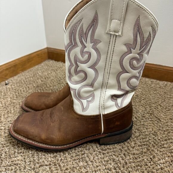 Laredo Western Boots Womens Mesquite Leather Square Taupe White 5621 Size 10 - Picture 10 of 12